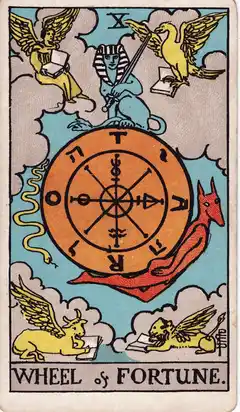 La Rueda de la Fortuna, carta del Rider-Waite de 1909